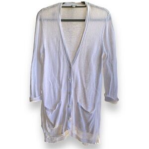 J.Jill White Gauzy Longline Cardigan Linen Mix Lightweight Coastal Grandma Relax